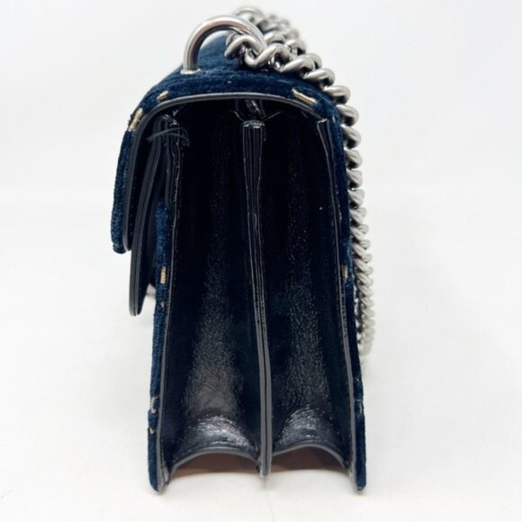 GUCCI DOUBLE G DIONYSUS SMALL NAVY BLUE VELVET WOMENS PURSE - Picture 3 of 9